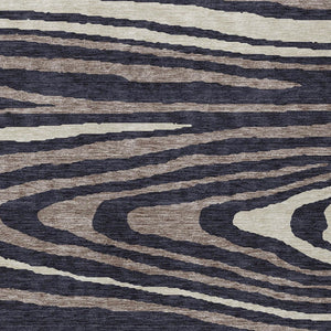 HomeRoots 5' Faux Bois Washable Area Rug in Black, Taupe & Beige - Durable Indoor/Outdoor Design for All Spaces 5' X 8' 614474
