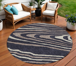 HomeRoots 5' Faux Bois Washable Area Rug in Black, Taupe & Beige - Durable Indoor/Outdoor Design for All Spaces 8' Round 614475