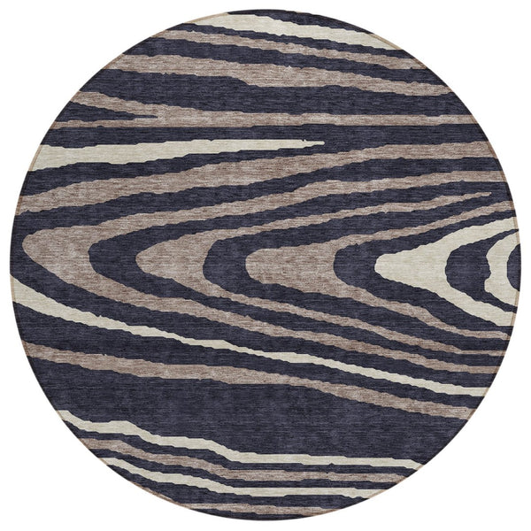 HomeRoots 5' Faux Bois Washable Area Rug in Black, Taupe & Beige - Durable Indoor/Outdoor Design for All Spaces 8' Round 614475