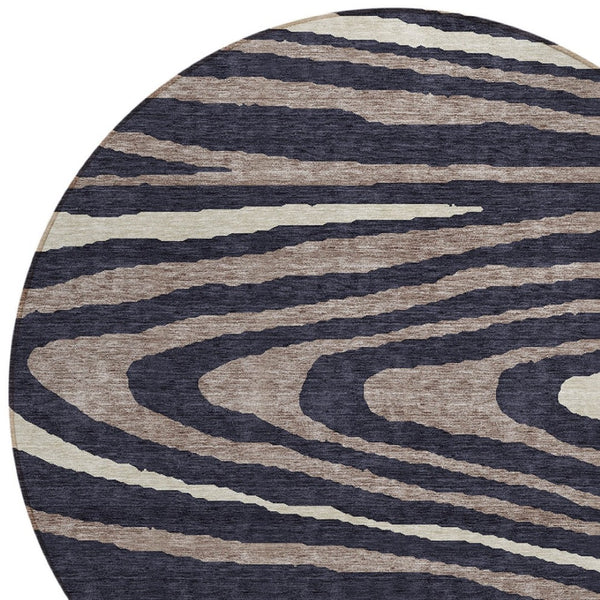 HomeRoots 5' Faux Bois Washable Area Rug in Black, Taupe & Beige - Durable Indoor/Outdoor Design for All Spaces 8' Round 614475