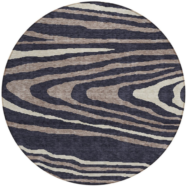 HomeRoots 5' Faux Bois Washable Area Rug in Black, Taupe & Beige - Durable Indoor/Outdoor Design for All Spaces 8' Round 614475