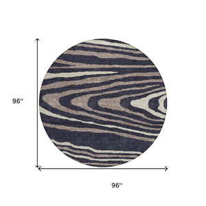 HomeRoots 5' Faux Bois Washable Area Rug in Black, Taupe & Beige - Durable Indoor/Outdoor Design for All Spaces 8' Round 614475