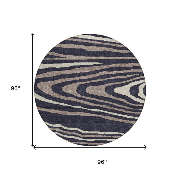 HomeRoots 5' Faux Bois Washable Area Rug in Black, Taupe & Beige - Durable Indoor/Outdoor Design for All Spaces 8' Round 614475