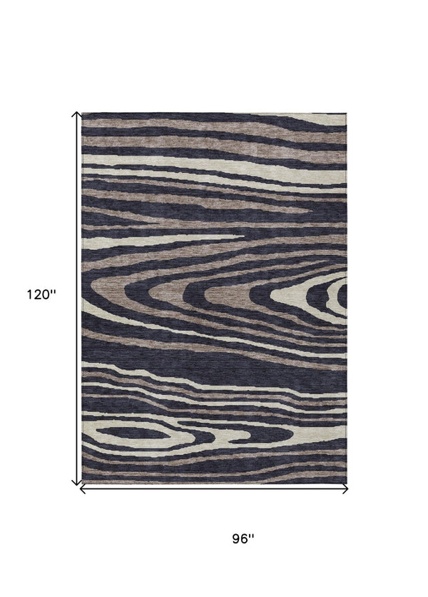 HomeRoots 5' Faux Bois Washable Area Rug in Black, Taupe & Beige - Durable Indoor/Outdoor Design for All Spaces 8' X 10' 614476