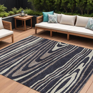 HomeRoots 5' Faux Bois Washable Area Rug in Black, Taupe & Beige - Durable Indoor/Outdoor Design for All Spaces 8' X 10' 614476