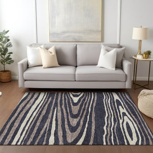 HomeRoots 5' Faux Bois Washable Area Rug in Black, Taupe & Beige - Durable Indoor/Outdoor Design for All Spaces 8' X 10' 614476