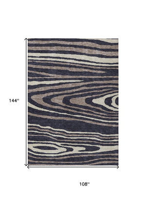 HomeRoots 5' Faux Bois Washable Area Rug in Black, Taupe & Beige - Durable Indoor/Outdoor Design for All Spaces 9' X 12' 614477