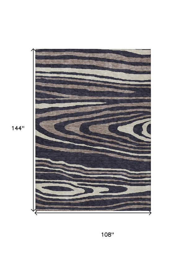 HomeRoots 5' Faux Bois Washable Area Rug in Black, Taupe & Beige - Durable Indoor/Outdoor Design for All Spaces 9' X 12' 614477