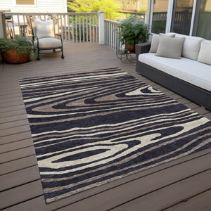 HomeRoots 5' Faux Bois Washable Area Rug in Black, Taupe & Beige - Durable Indoor/Outdoor Design for All Spaces 9' X 12' 614477