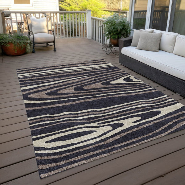 HomeRoots 5' Faux Bois Washable Area Rug in Black, Taupe & Beige - Durable Indoor/Outdoor Design for All Spaces 9' X 12' 614477