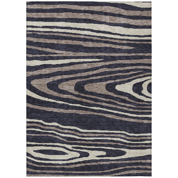 HomeRoots 5' Faux Bois Washable Area Rug in Black, Taupe & Beige - Durable Indoor/Outdoor Design for All Spaces 9' X 12' 614477