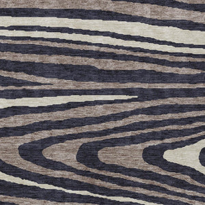 HomeRoots 5' Faux Bois Washable Area Rug in Black, Taupe & Beige - Durable Indoor/Outdoor Design for All Spaces 9' X 12' 614477