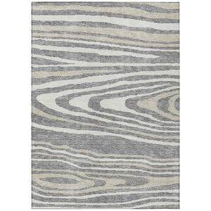 HomeRoots 5' Faux Bois Washable Area Rug in Gray, Ivory & Beige - Durable, Stylish for Indoor & Outdoor Use 5' X 8' 614480