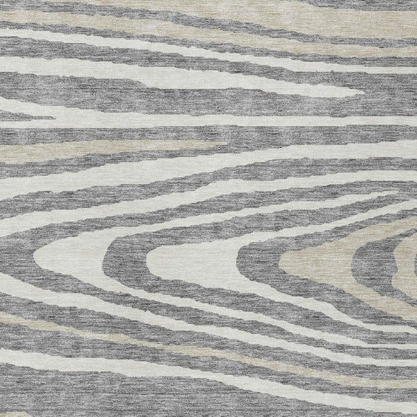 HomeRoots 5' Faux Bois Washable Area Rug in Gray, Ivory & Beige - Durable, Stylish for Indoor & Outdoor Use 5' X 8' 614480
