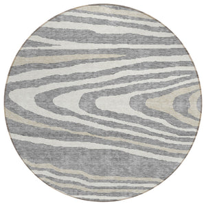 HomeRoots 5' Faux Bois Washable Area Rug in Gray, Ivory & Beige - Durable, Stylish for Indoor & Outdoor Use 8' Round 614481