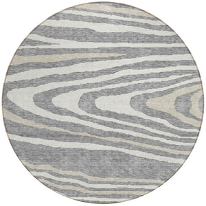 HomeRoots 5' Faux Bois Washable Area Rug in Gray, Ivory & Beige - Durable, Stylish for Indoor & Outdoor Use 8' Round 614481