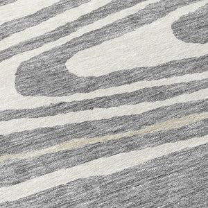 HomeRoots 5' Faux Bois Washable Area Rug in Gray, Ivory & Beige - Durable, Stylish for Indoor & Outdoor Use 8' Round 614481