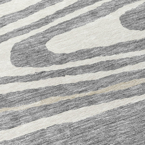 HomeRoots 5' Faux Bois Washable Area Rug in Gray, Ivory & Beige - Durable, Stylish for Indoor & Outdoor Use 8' Round 614481