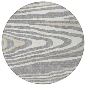 HomeRoots 5' Faux Bois Washable Area Rug in Gray, Ivory & Beige - Durable, Stylish for Indoor & Outdoor Use 8' Round 614481