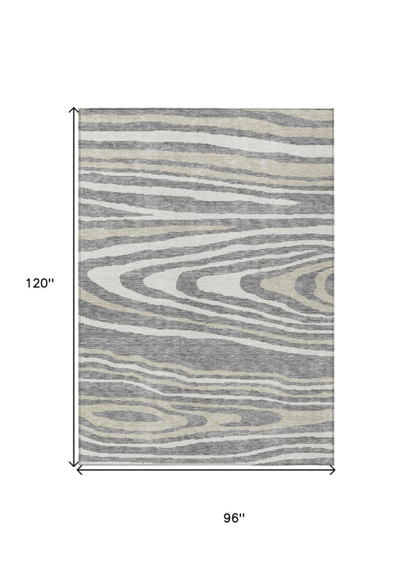 HomeRoots 5' Faux Bois Washable Area Rug in Gray, Ivory & Beige - Durable, Stylish for Indoor & Outdoor Use 8' X 10' 614482