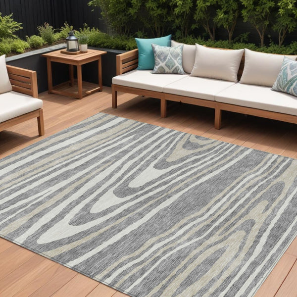 HomeRoots 5' Faux Bois Washable Area Rug in Gray, Ivory & Beige - Durable, Stylish for Indoor & Outdoor Use 8' X 10' 614482