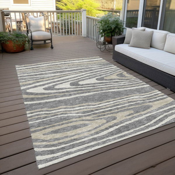 HomeRoots 5' Faux Bois Washable Area Rug in Gray, Ivory & Beige - Durable, Stylish for Indoor & Outdoor Use 8' X 10' 614482