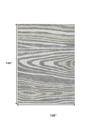 HomeRoots 5' Faux Bois Washable Area Rug in Gray, Ivory & Beige - Durable, Stylish for Indoor & Outdoor Use 9' X 12' 614483