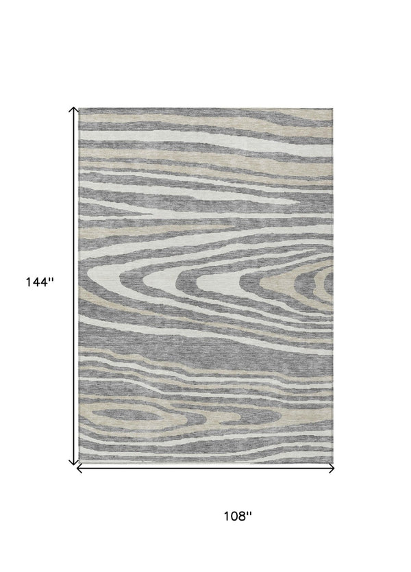 HomeRoots 5' Faux Bois Washable Area Rug in Gray, Ivory & Beige - Durable, Stylish for Indoor & Outdoor Use 9' X 12' 614483