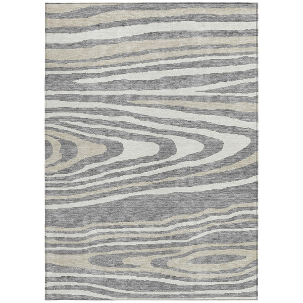 HomeRoots 5' Faux Bois Washable Area Rug in Gray, Ivory & Beige - Durable, Stylish for Indoor & Outdoor Use 10' X 14' 614484