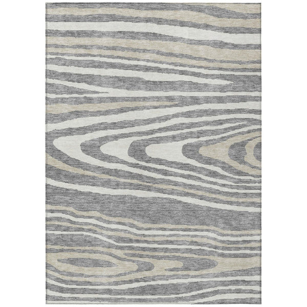 HomeRoots 5' Faux Bois Washable Area Rug in Gray, Ivory & Beige - Durable, Stylish for Indoor & Outdoor Use 10' X 14' 614484