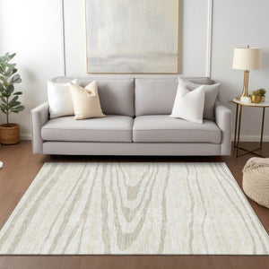 HomeRoots 5' Stylish Ivory Beige Taupe Faux Bois Washable Area Rug for Indoor and Outdoor Spaces, Durable Design 5' X 8' 614486
