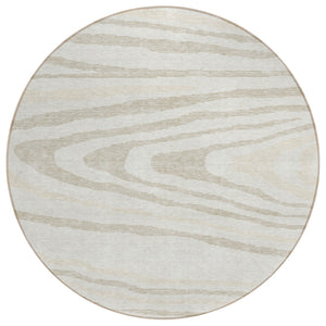 HomeRoots 5' Stylish Ivory Beige Taupe Faux Bois Washable Area Rug for Indoor and Outdoor Spaces, Durable Design 8' Round 614487