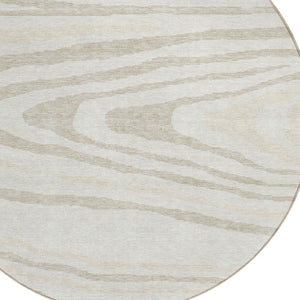 HomeRoots 5' Stylish Ivory Beige Taupe Faux Bois Washable Area Rug for Indoor and Outdoor Spaces, Durable Design 8' Round 614487