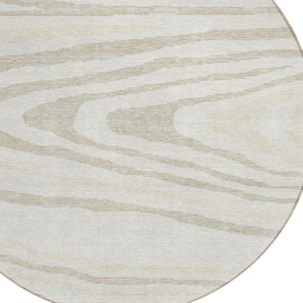 HomeRoots 5' Stylish Ivory Beige Taupe Faux Bois Washable Area Rug for Indoor and Outdoor Spaces, Durable Design 8' Round 614487