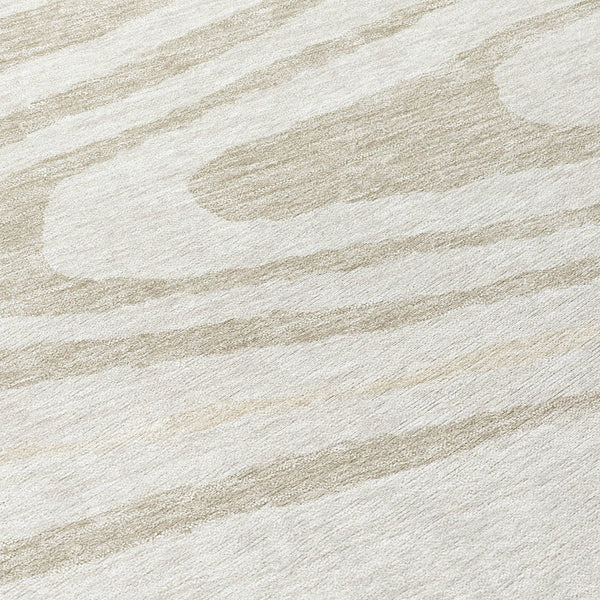 HomeRoots 5' Stylish Ivory Beige Taupe Faux Bois Washable Area Rug for Indoor and Outdoor Spaces, Durable Design 8' Round 614487