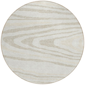 HomeRoots 5' Stylish Ivory Beige Taupe Faux Bois Washable Area Rug for Indoor and Outdoor Spaces, Durable Design 8' Round 614487