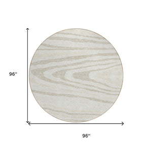 HomeRoots 5' Stylish Ivory Beige Taupe Faux Bois Washable Area Rug for Indoor and Outdoor Spaces, Durable Design 8' Round 614487
