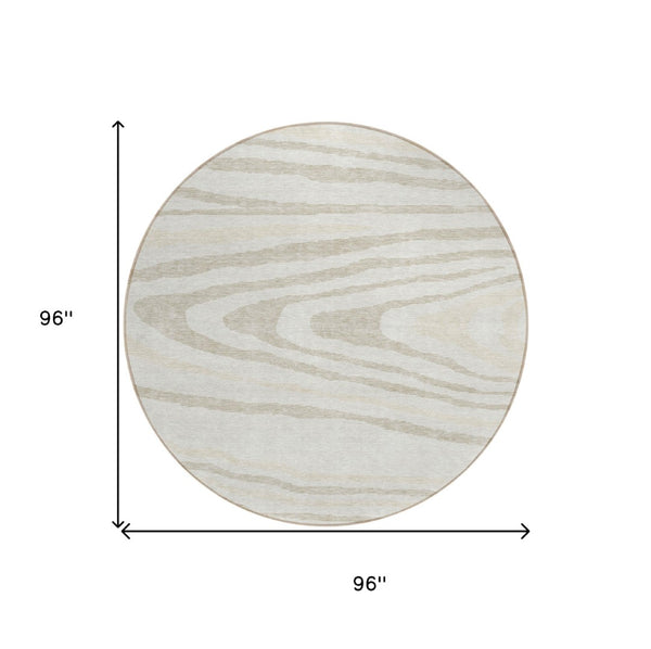 HomeRoots 5' Stylish Ivory Beige Taupe Faux Bois Washable Area Rug for Indoor and Outdoor Spaces, Durable Design 8' Round 614487