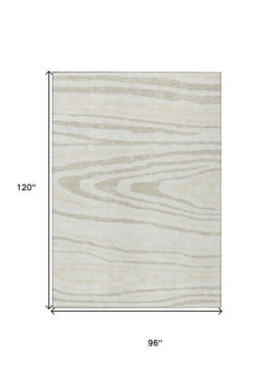 HomeRoots 5' Stylish Ivory Beige Taupe Faux Bois Washable Area Rug for Indoor and Outdoor Spaces, Durable Design 8' X 10' 614488