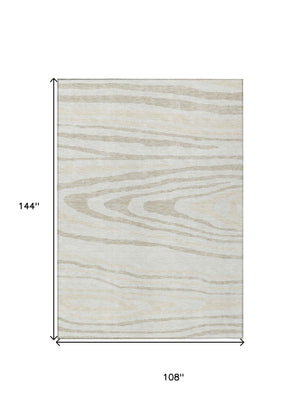 HomeRoots 5' Stylish Ivory Beige Taupe Faux Bois Washable Area Rug for Indoor and Outdoor Spaces, Durable Design 9' X 12' 614489