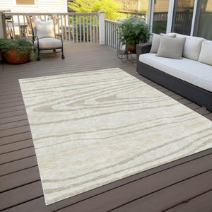 HomeRoots 5' Stylish Ivory Beige Taupe Faux Bois Washable Area Rug for Indoor and Outdoor Spaces, Durable Design 9' X 12' 614489