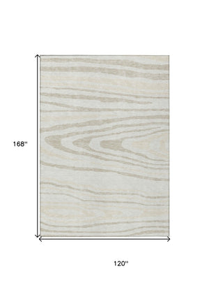 HomeRoots 5' Stylish Ivory Beige Taupe Faux Bois Washable Area Rug for Indoor and Outdoor Spaces, Durable Design 10' X 14' 614490