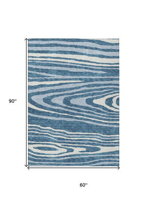 HomeRoots 5' Navy Blue Denim Faux Bois Area Rug – Stylish, Washable Indoor/Outdoor Design for Every Space 5' X 8' 614492