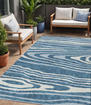 HomeRoots 5' Navy Blue Denim Faux Bois Area Rug – Stylish, Washable Indoor/Outdoor Design for Every Space 5' X 8' 614492
