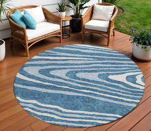HomeRoots 5' Navy Blue Denim Faux Bois Area Rug – Stylish, Washable Indoor/Outdoor Design for Every Space 8' Round 614493