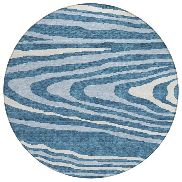 HomeRoots 5' Navy Blue Denim Faux Bois Area Rug – Stylish, Washable Indoor/Outdoor Design for Every Space 8' Round 614493