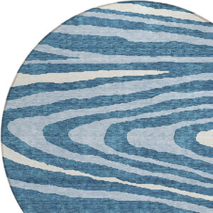 HomeRoots 5' Navy Blue Denim Faux Bois Area Rug – Stylish, Washable Indoor/Outdoor Design for Every Space 8' Round 614493