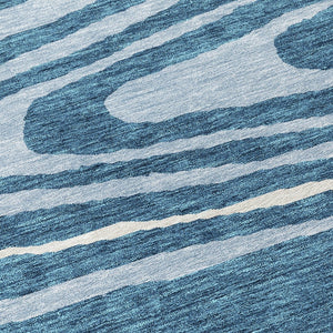 HomeRoots 5' Navy Blue Denim Faux Bois Area Rug – Stylish, Washable Indoor/Outdoor Design for Every Space 8' Round 614493