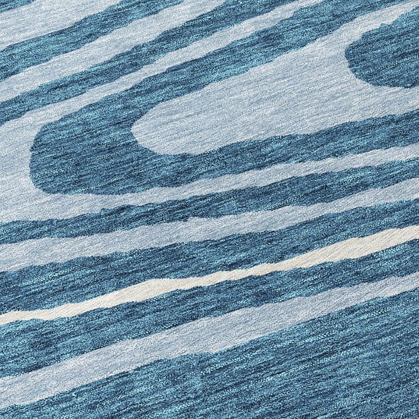 HomeRoots 5' Navy Blue Denim Faux Bois Area Rug – Stylish, Washable Indoor/Outdoor Design for Every Space 8' Round 614493