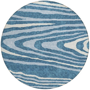 HomeRoots 5' Navy Blue Denim Faux Bois Area Rug – Stylish, Washable Indoor/Outdoor Design for Every Space 8' Round 614493